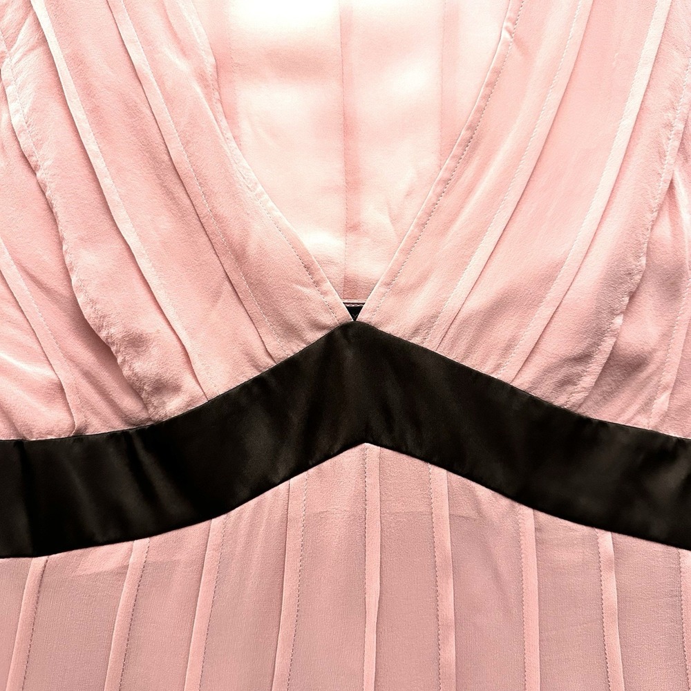 Vintage Y2K BCBG Large L Babydoll 100% Silk Chiffon Petal Pink Chocolate Brown - Picture 5 of 15